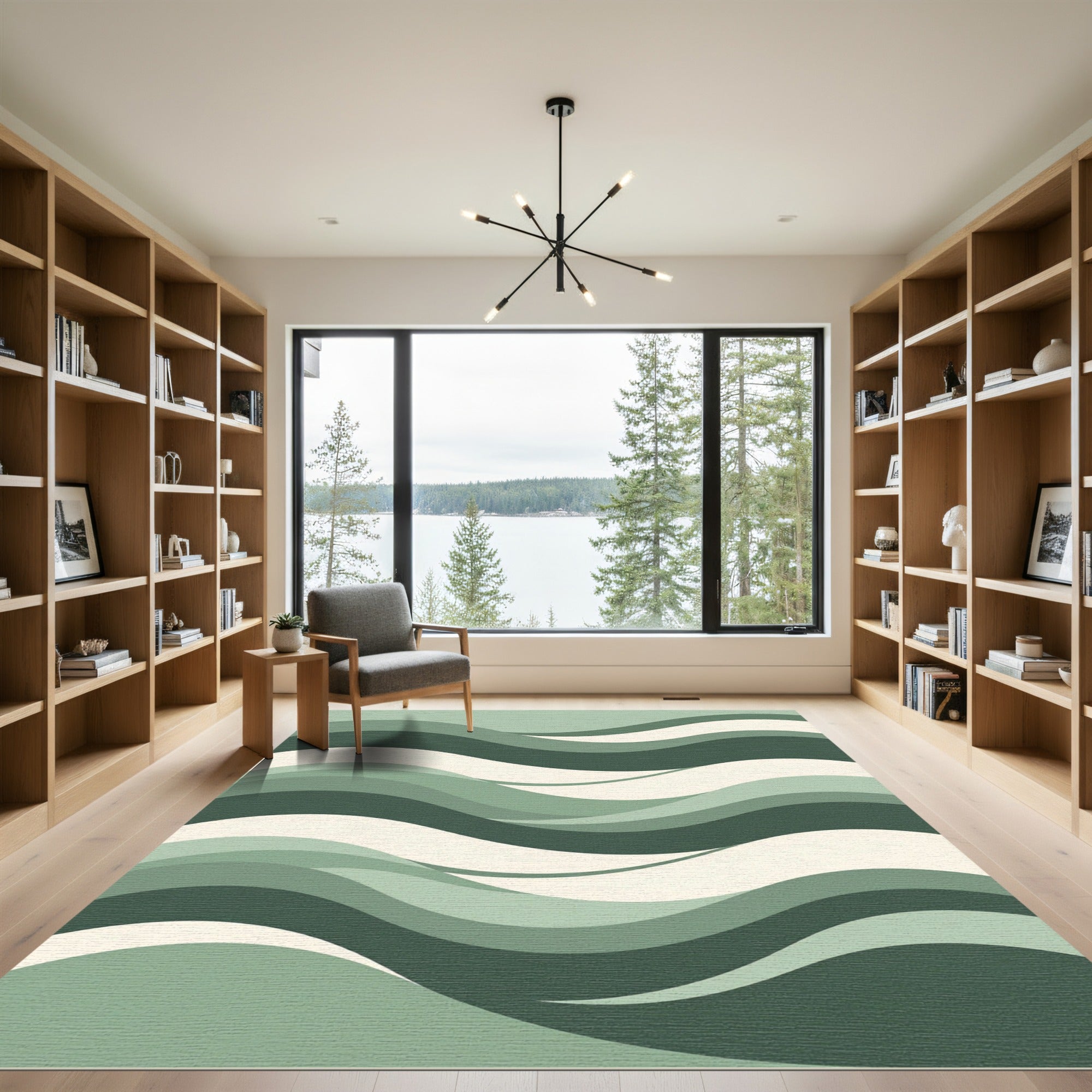 Shaded Emerald Abstract Flowing Waves Rug