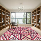 Geometric Coral and Taupe Grid Rug