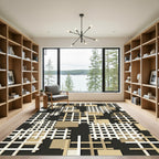 Modern Beige Grid Overlay Rug