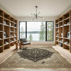 Ornate Golden Floral Filigree Medallion Rug