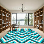 Aqua Teal Chevron Layered Rug