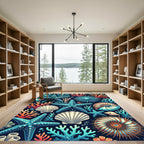 Vibrant Aquatic Starfish and Coral Reef Rug