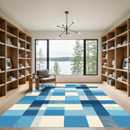 Aqua Blue Gingham Square Grid Rug