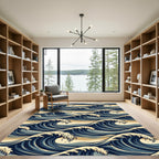 Deep Blue Overlapping Wave Composition Rug