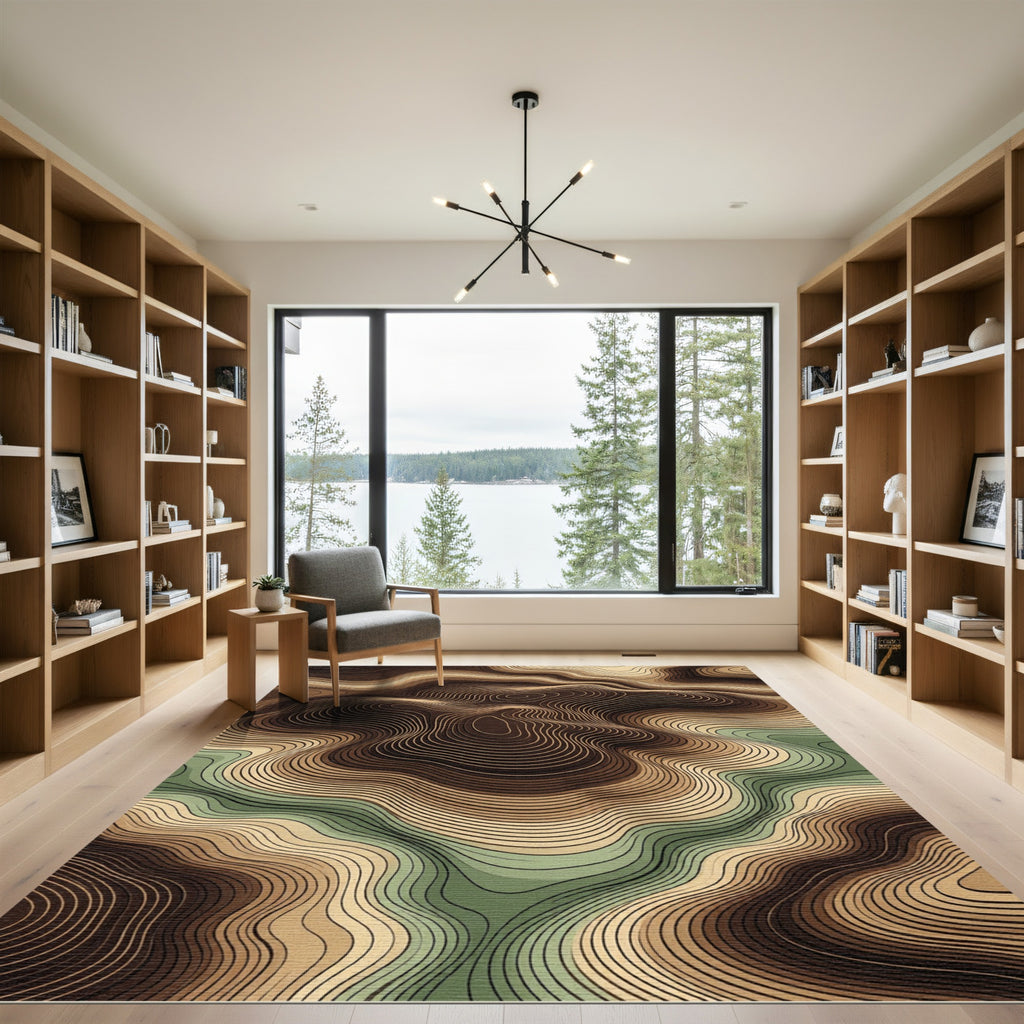Earthy Topographic Contour Abstract Wave Rug