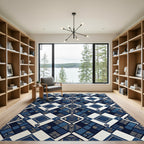 Geometric Navy Indigo Diamond Grid Rug