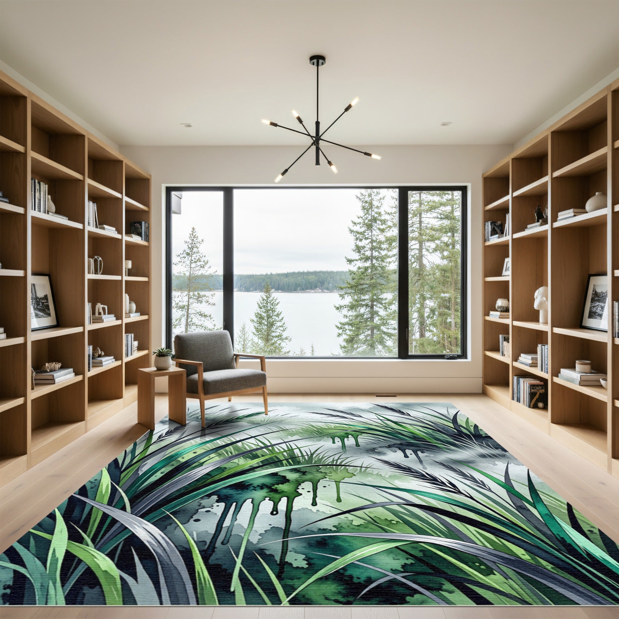 Ethereal Emerald Grass Watercolor Landscape Rug