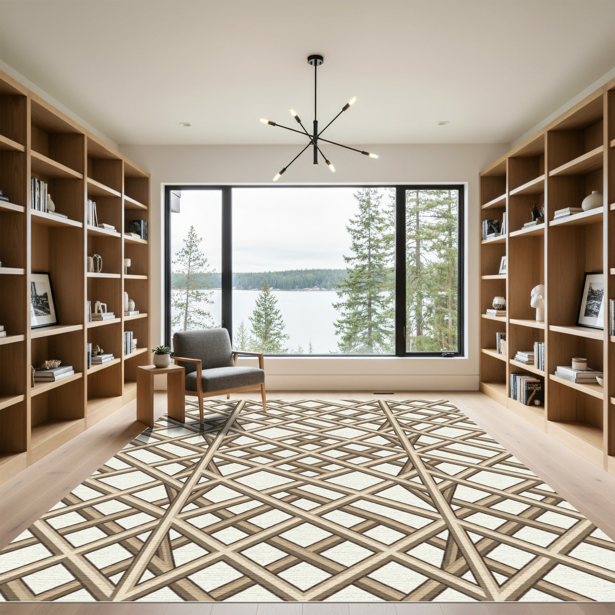 Beige Lattice Geometric Interwoven Grid Rug