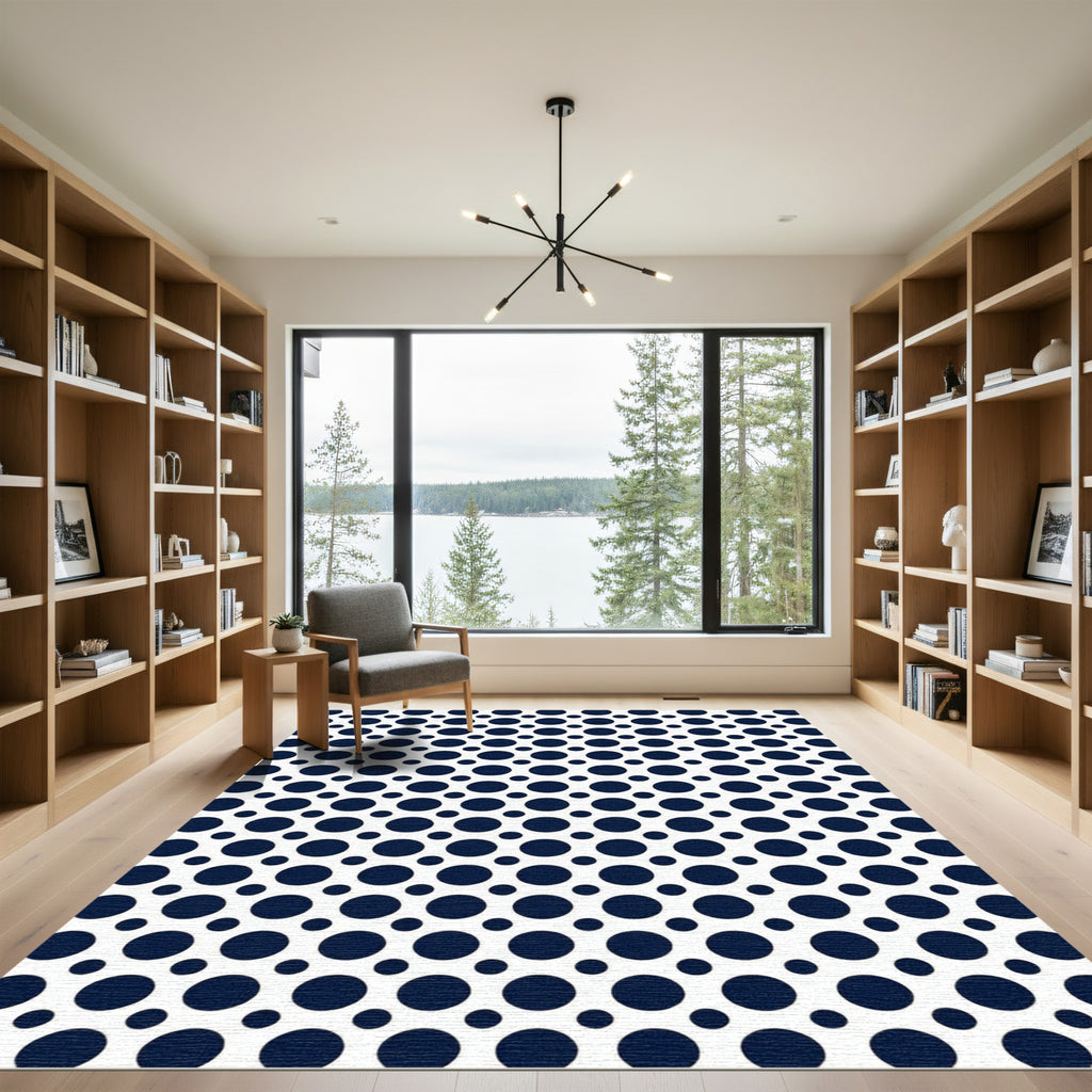 Minimalist Navy Blue Polka Dot Rug