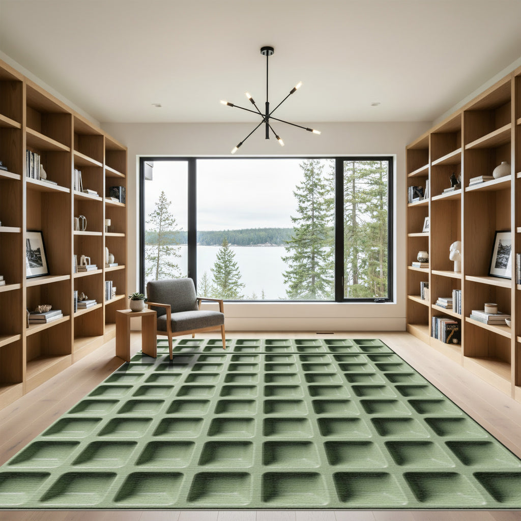 Sage Grid Geometric Square Block Rug