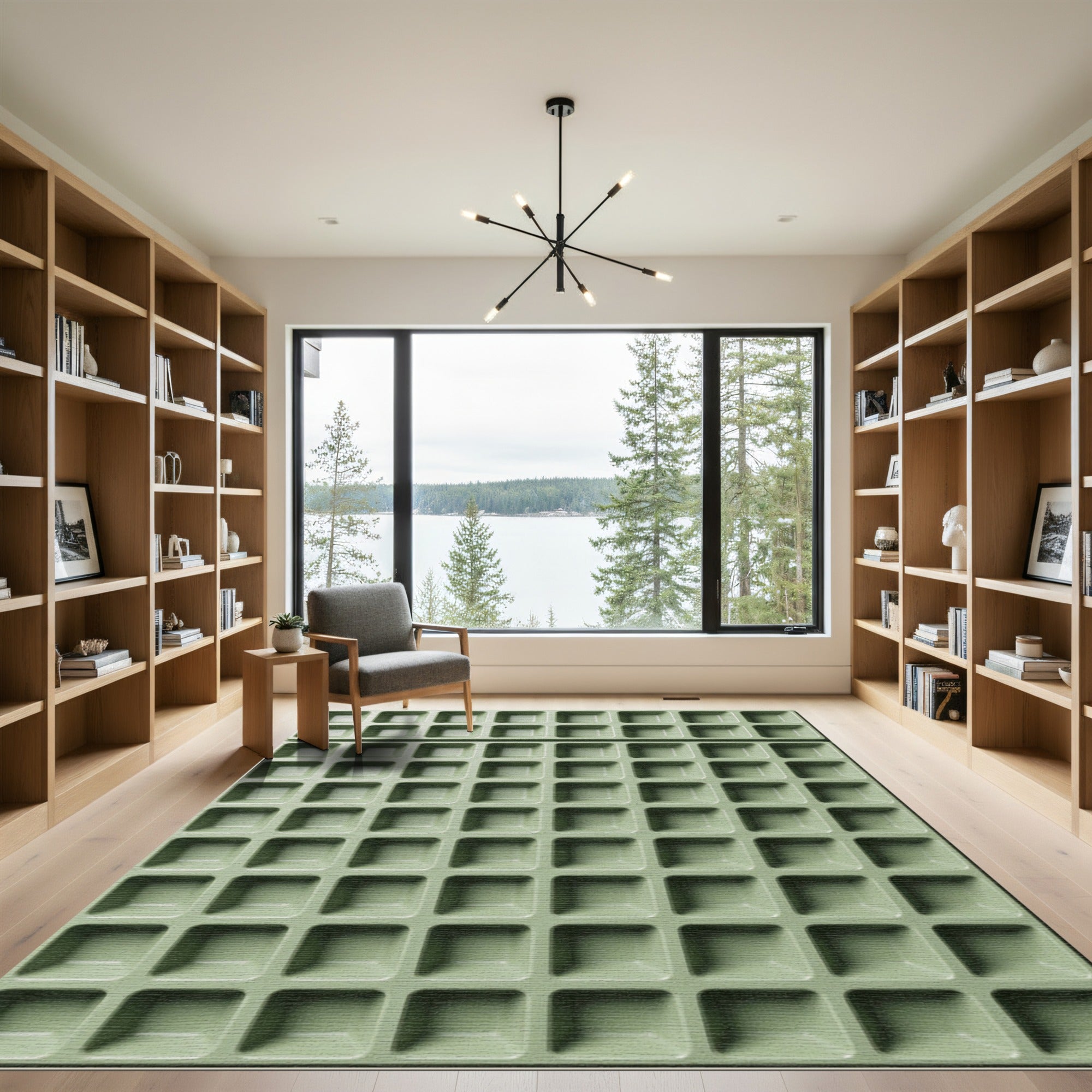 Sage Grid Geometric Square Block Rug