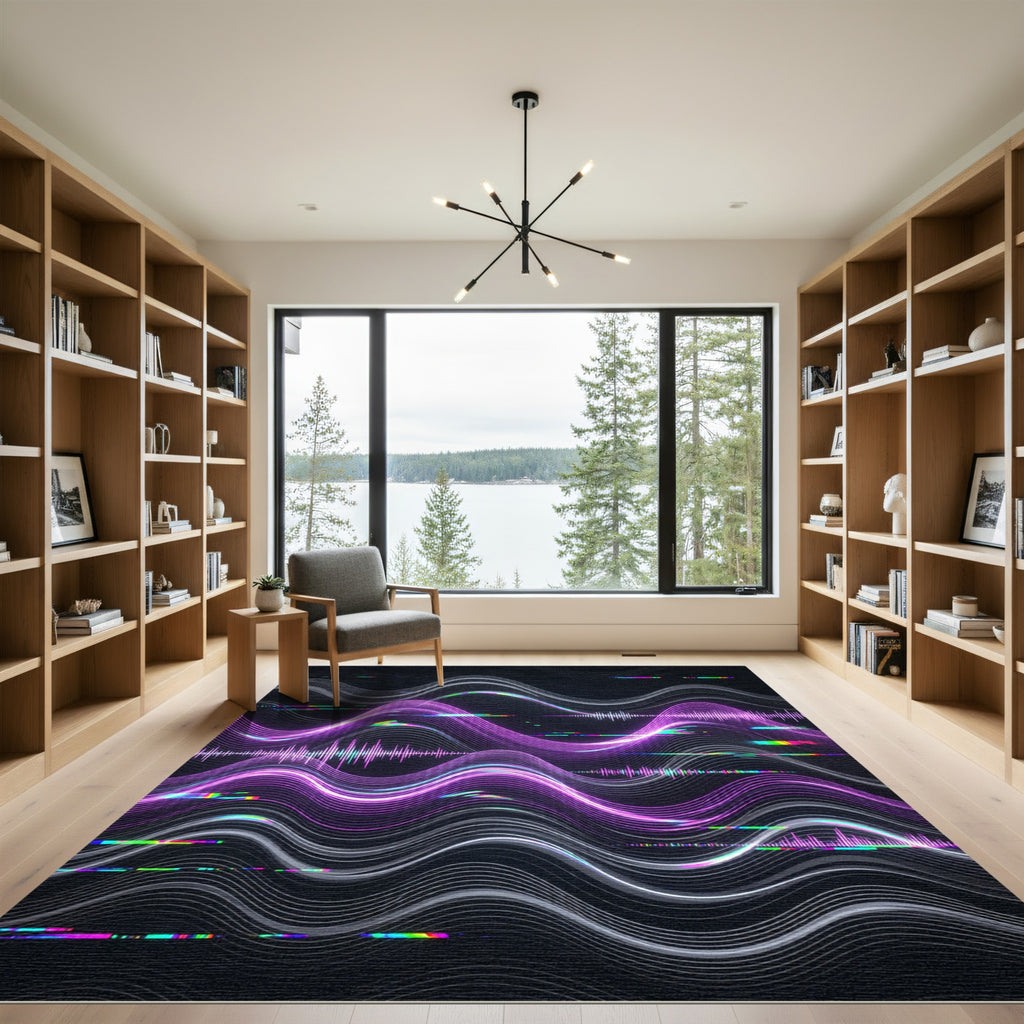 Neon Glitch Wave Abstract Radiant Rug