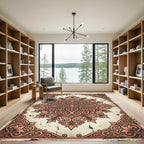 Elegant Terracotta Floral Damask Medallion Rug