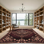 Ornate Crimson Floral Thistle Frame Rug