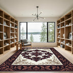 Ornate Burgundy Floral Damask Scroll Rug
