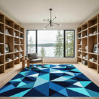 Modern Blue Geometric Angular Prism Rug