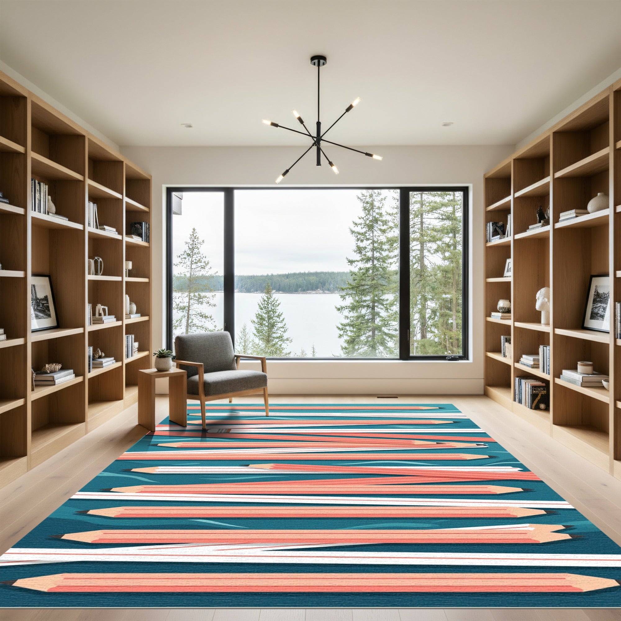 Modern Graphite Pencil Wave Overlay Rug