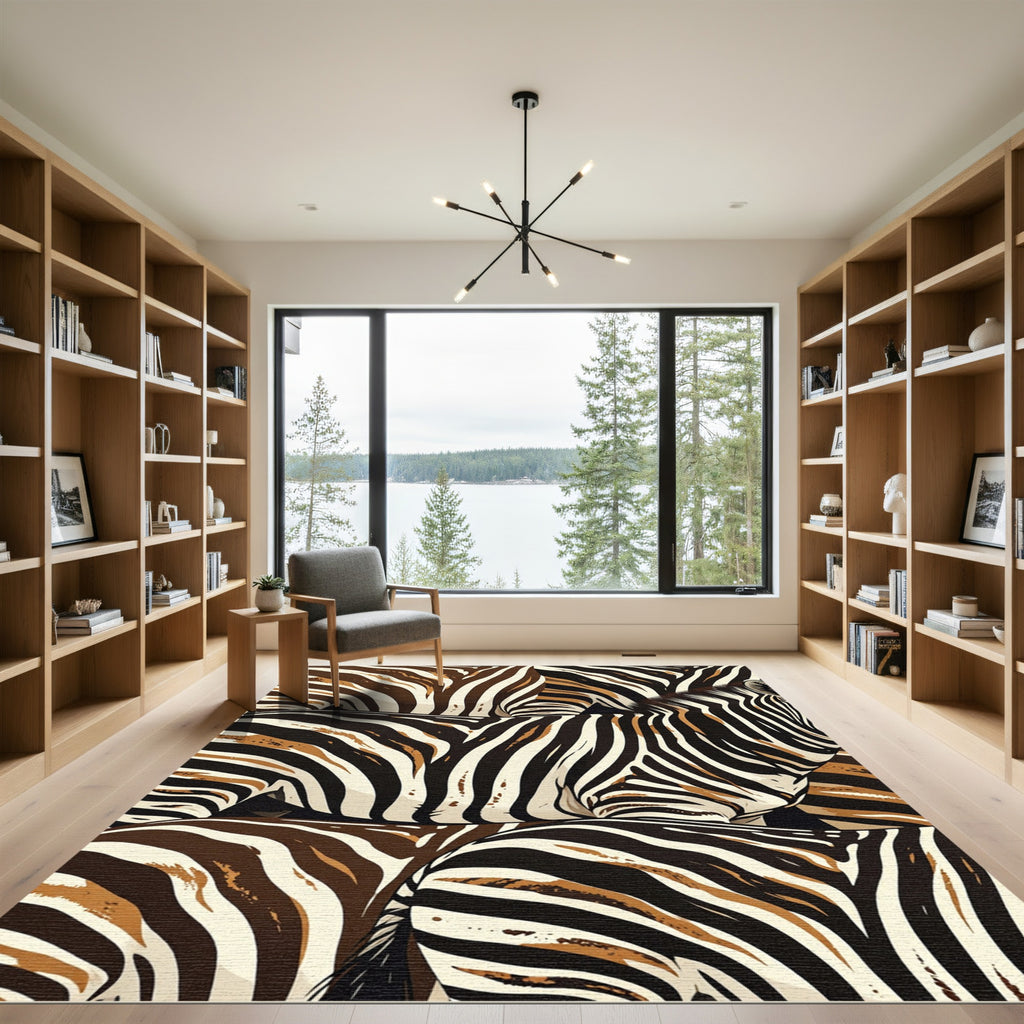 Abstract Brown and Black Zebra Stripe Rug