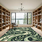 Serpentine Green Botanical Leaf Swirls Rug