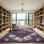 Orchid Medallion Purple Floral Border Rug