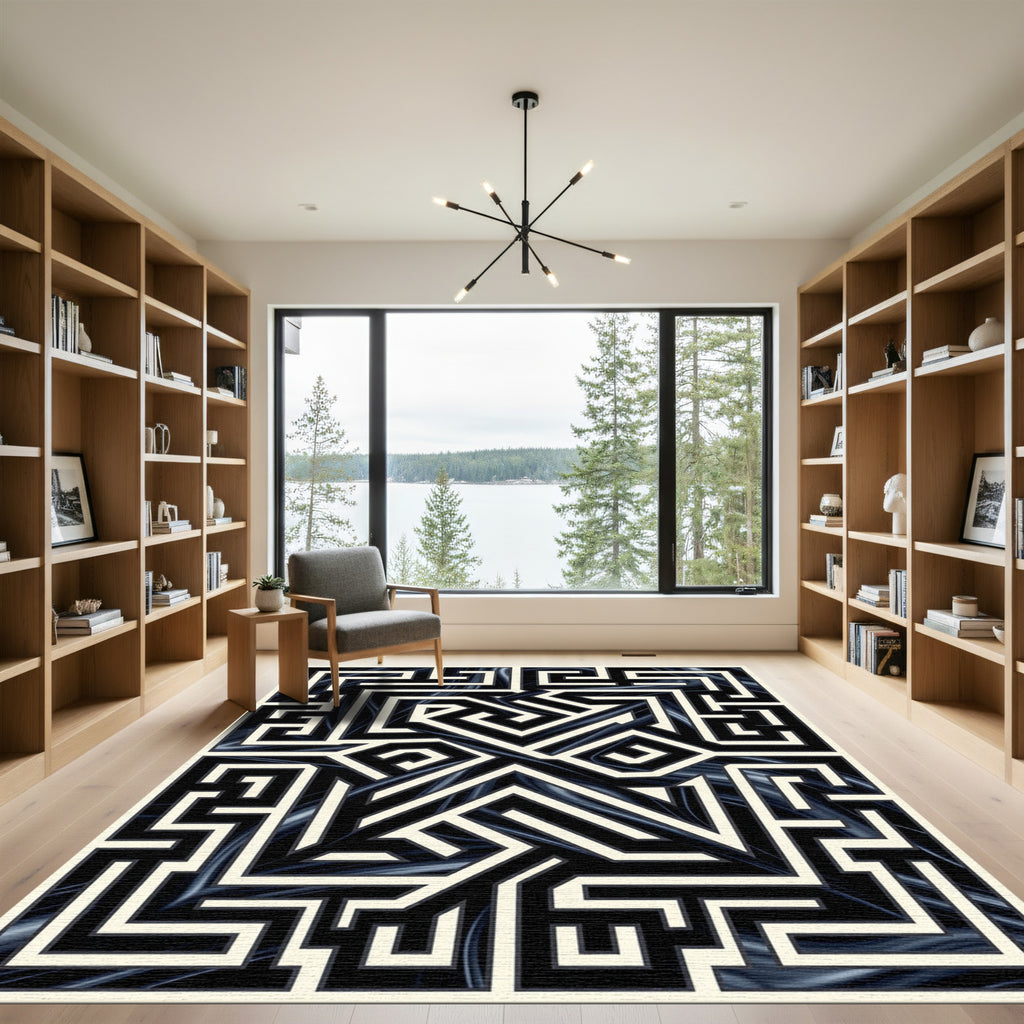 Black White Maze Illusion Art Rug