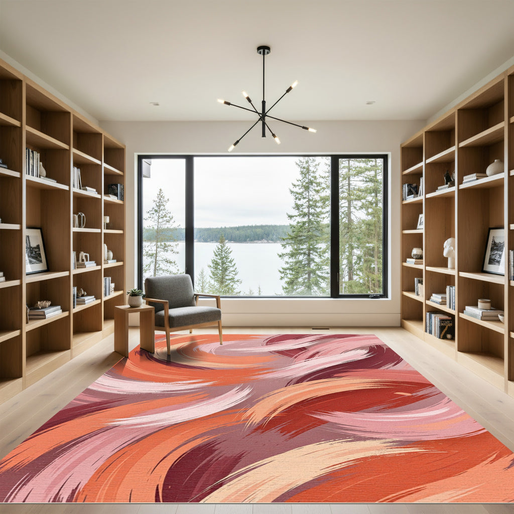 Abstract Terracotta Pink Swirl Brushstroke Rug