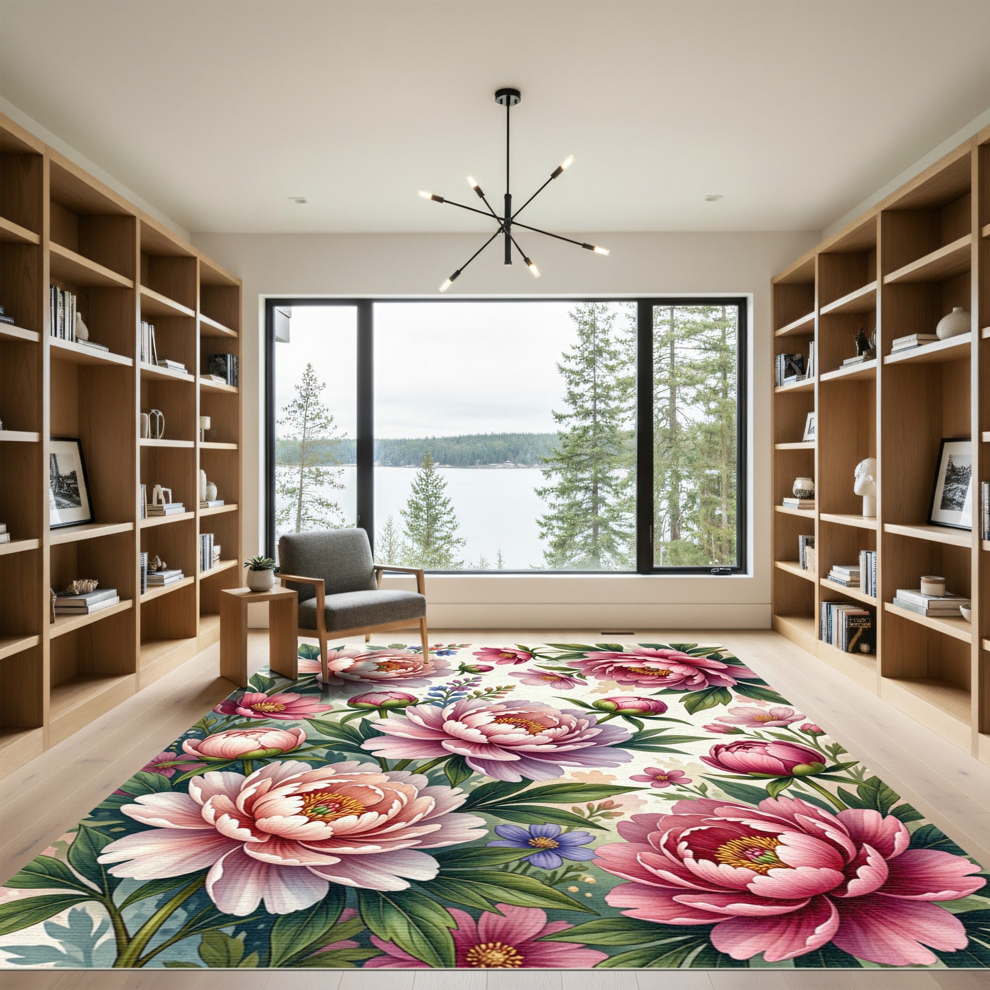 Blushing Peony Botanical Floral Arrangement Rug