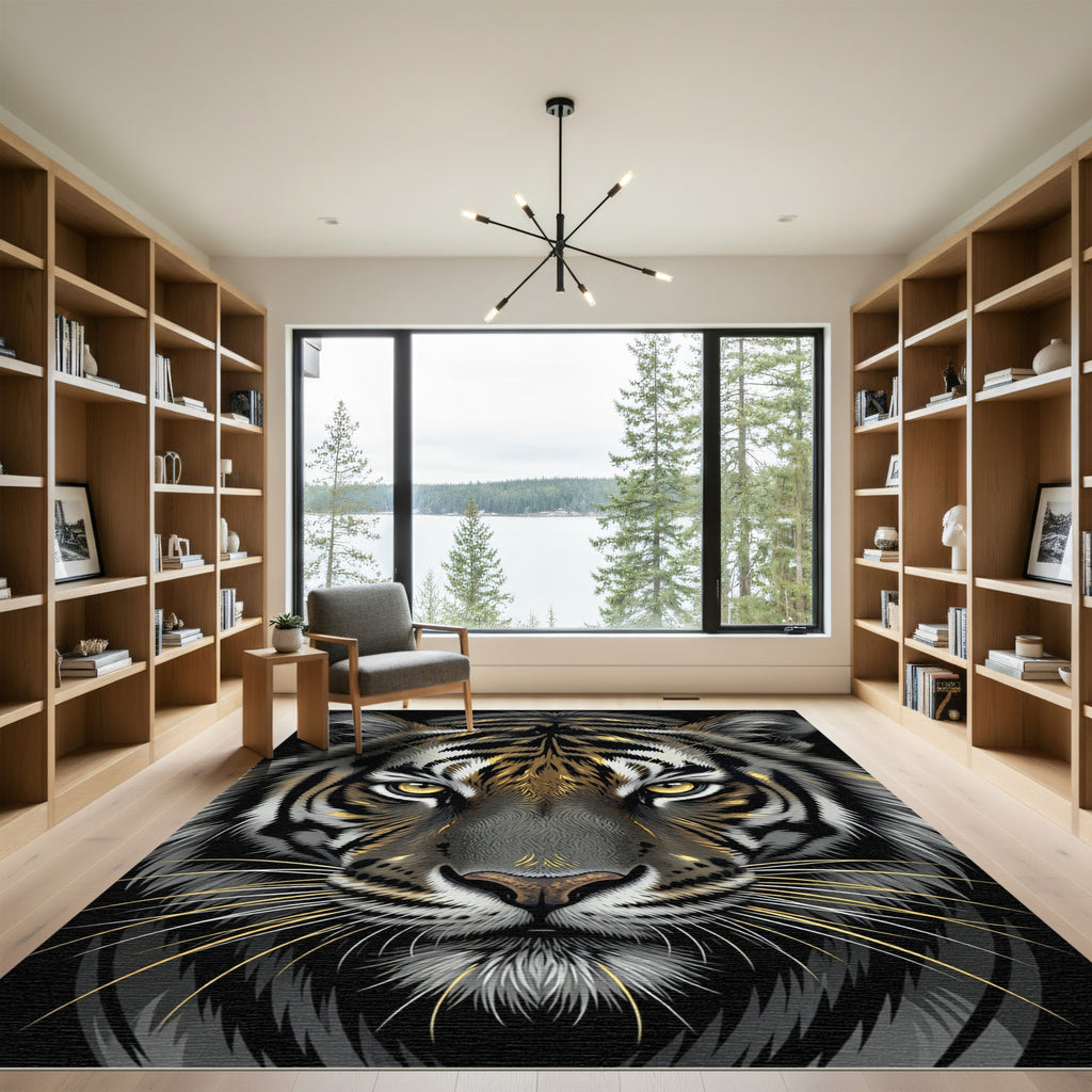 Striking Golden Eye Dark Tiger Head Rug