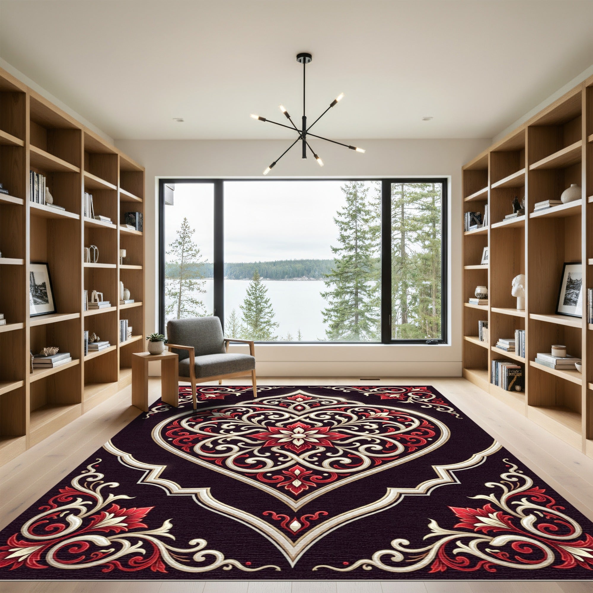 Elegant Crimson Cream Heart Floral Medallion Rug