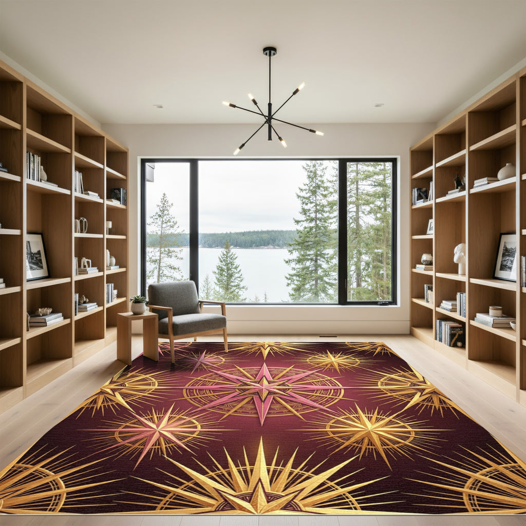 Celestial Gold and Rose Compass Art Rug