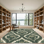 Sage Green Victorian Floral Damask Rug