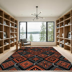 Bold Burnt Orange Geometric Cross Tile Rug