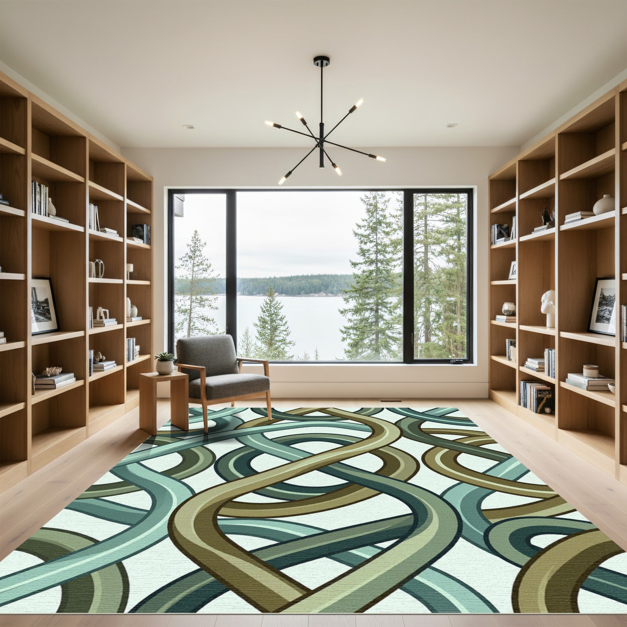 Intertwined Teal Brown Ribbon Weave Rug