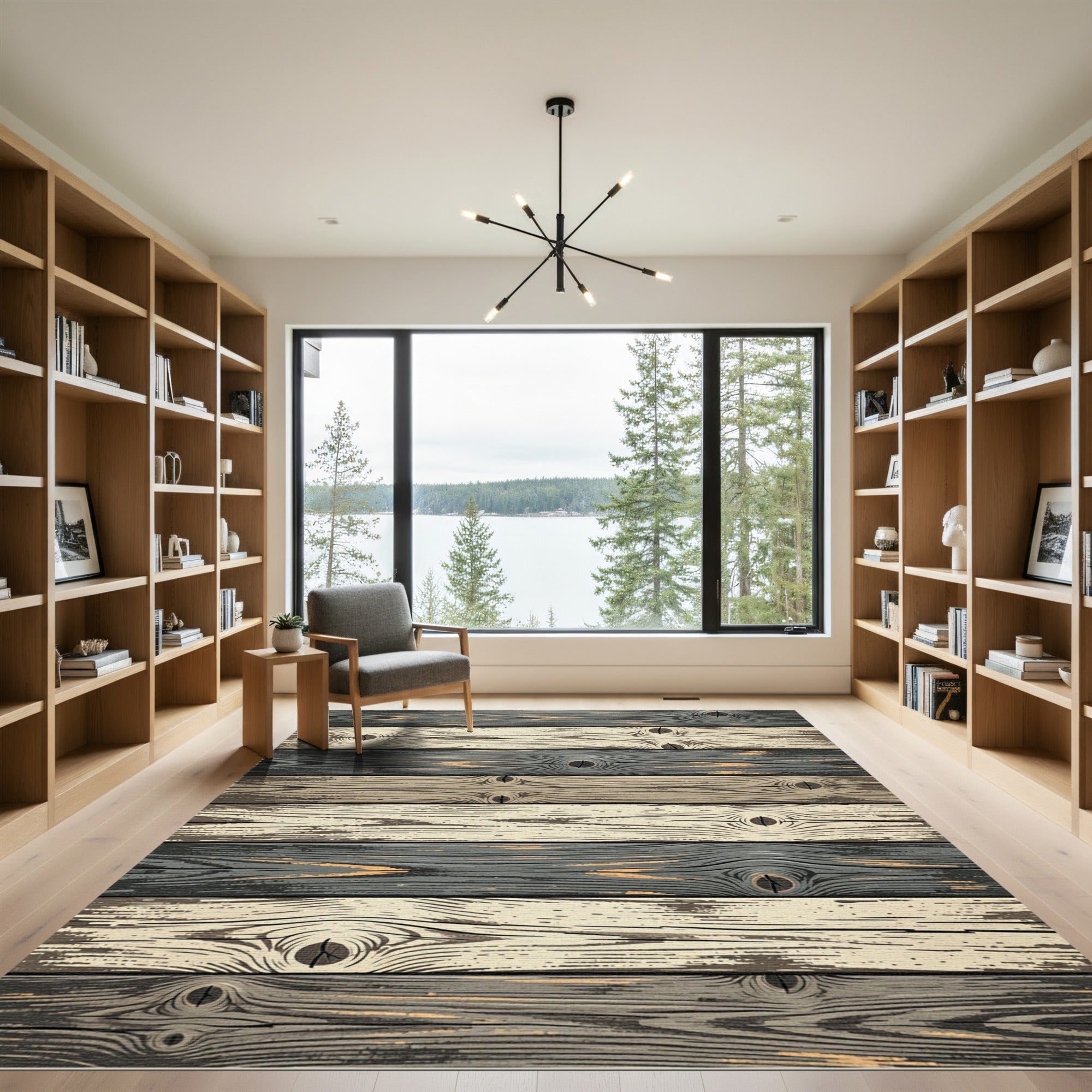 Rustic Gray Wood Grain Plank Rug