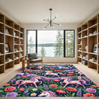 Whimsical Magical Unicorn Floral Garden Rug