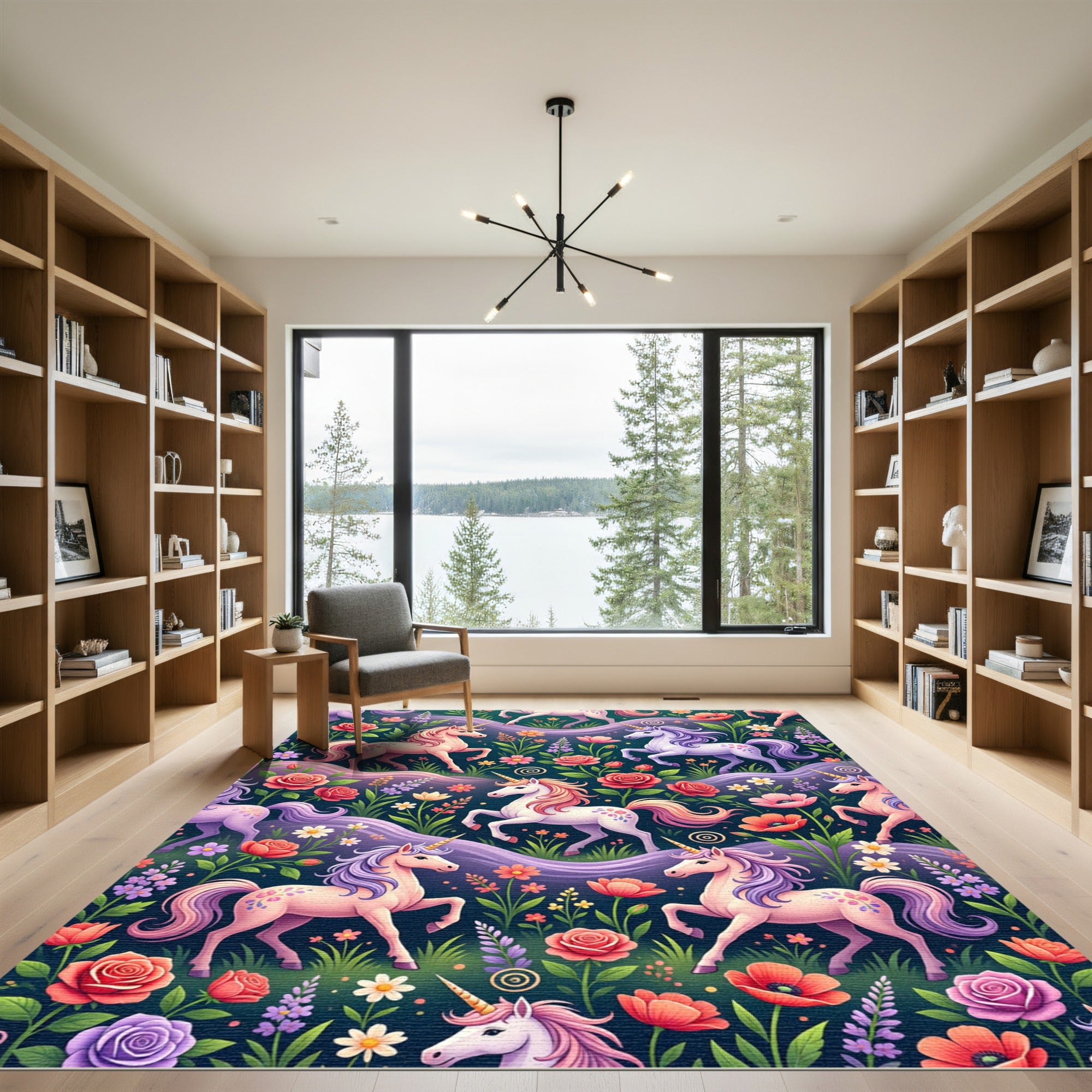 Whimsical Magical Unicorn Floral Garden Rug