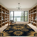 Celestial Golden Arrow Sunburst Black Rug