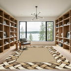 Woven Texture Beige Tan Braid Border Rug