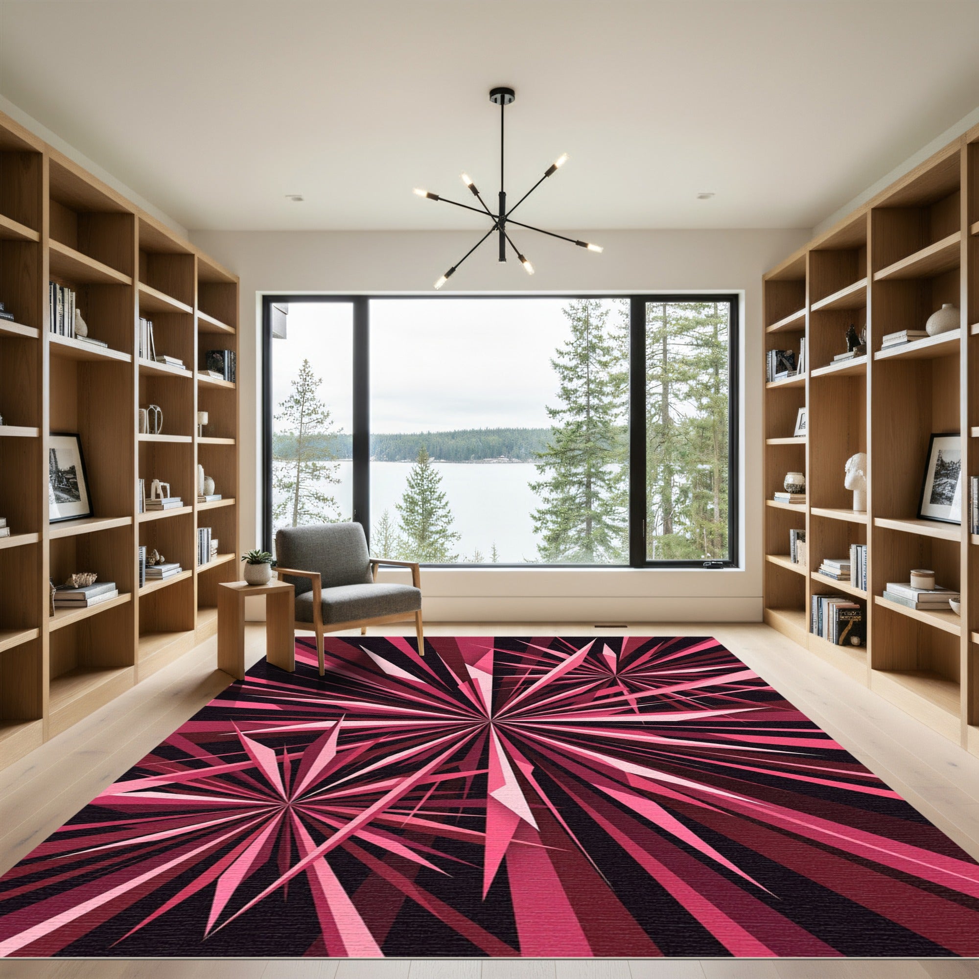 Vibrant Fuschia Geometric Starburst Art Rug