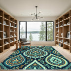 Teal Gold Paisley Floral Damask Rug