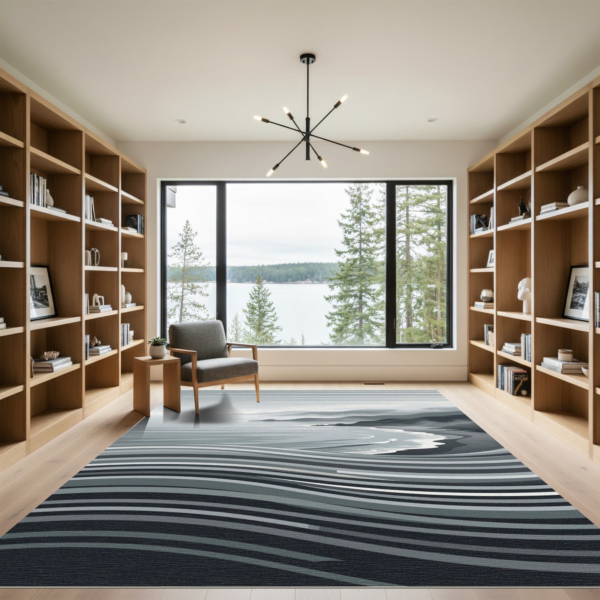 Monochromatic Coastal Wave Stripe Area Rug