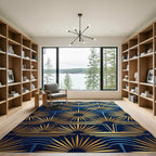 Art Deco Navy Gold Sunburst Rug