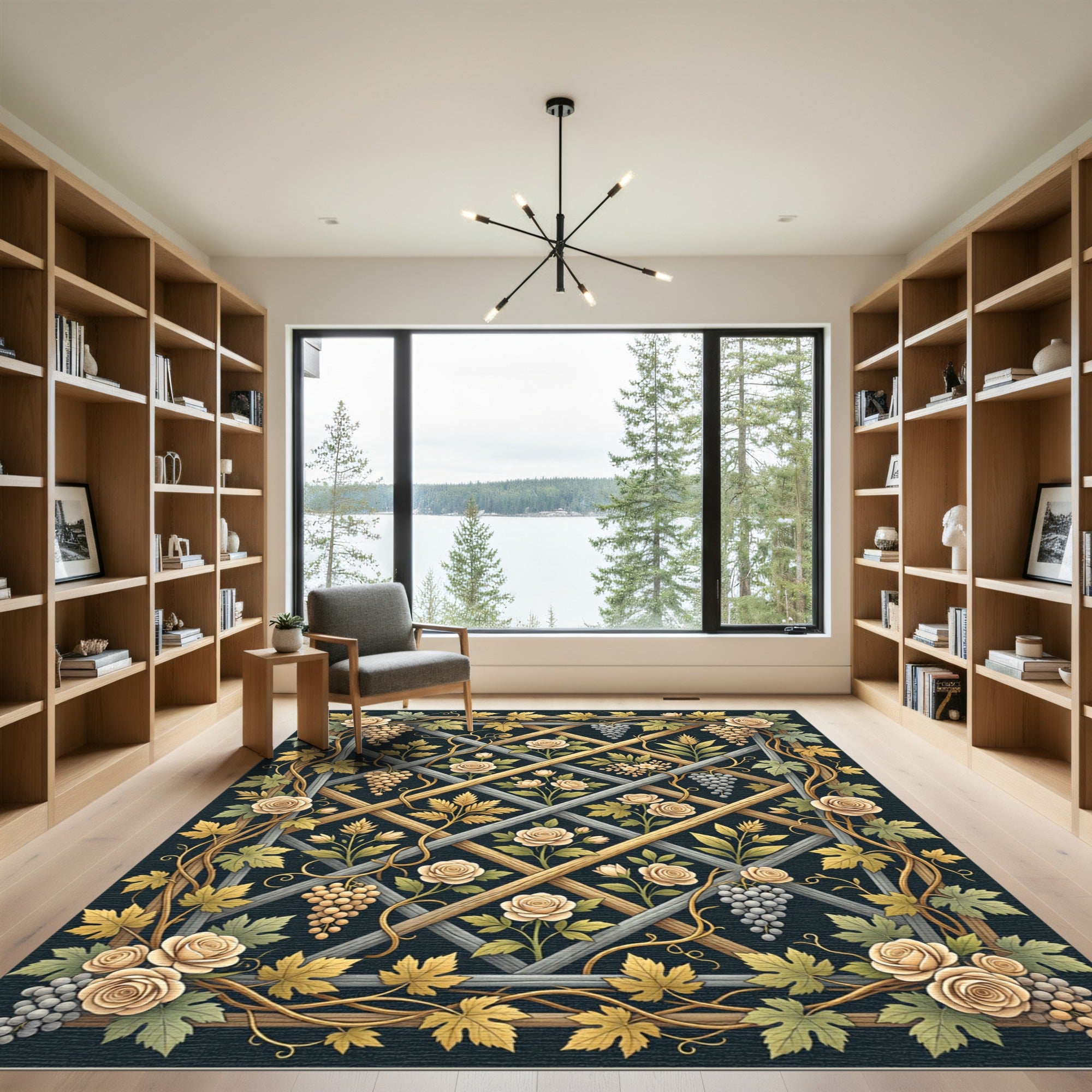 Golden Rose Trellis with Grape Vines Rug