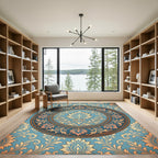 Ornate Damask Medallion in Dusty Blue Rug