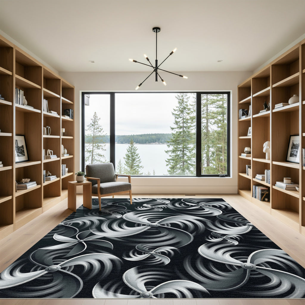 Dynamic Silver Propeller Vortex Rug