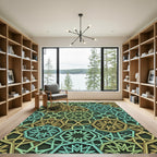 Teal Gold Star Geometric Overlay Rug