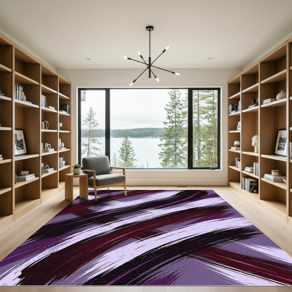 Sophisticated Deep Purple Abstract Brushstroke Rug