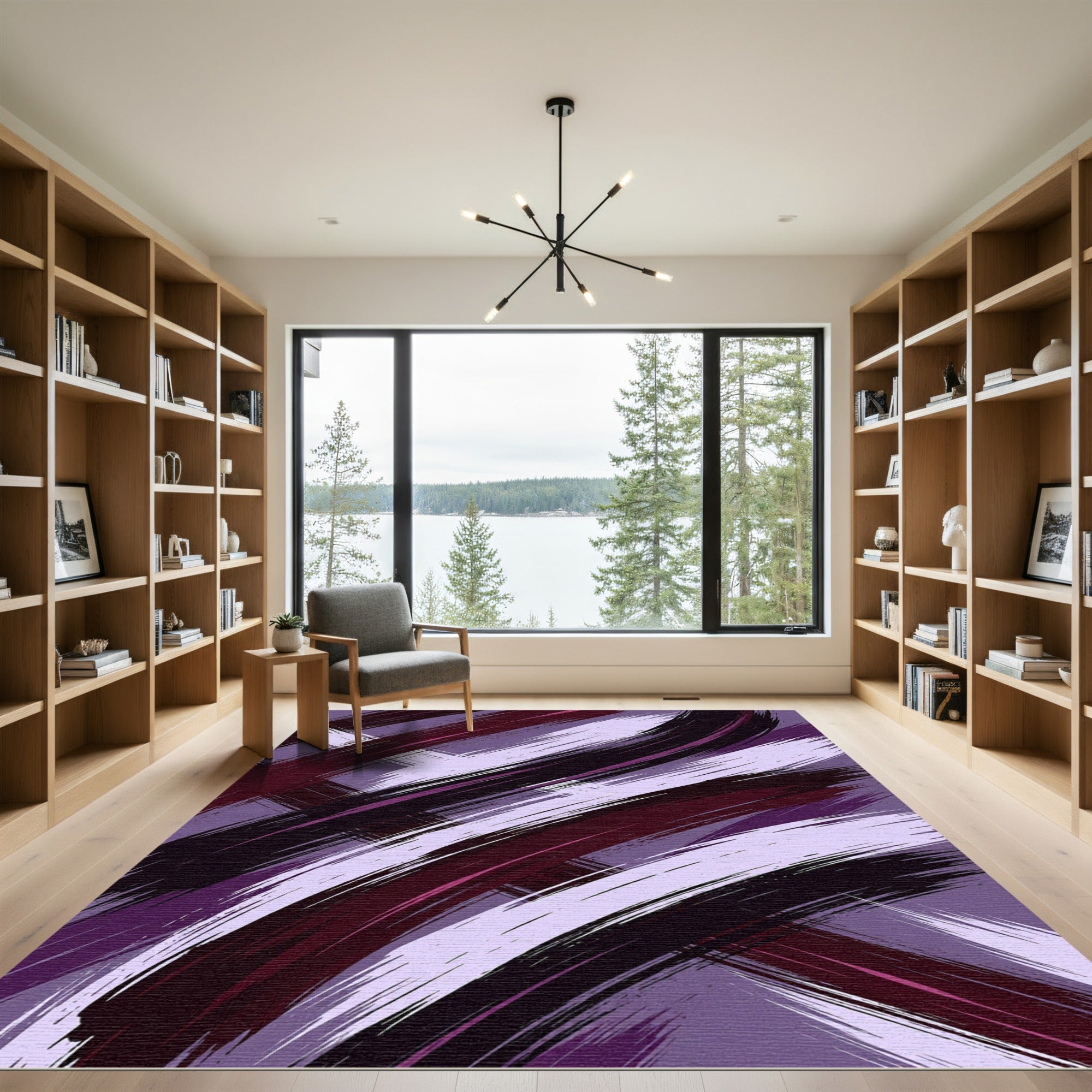 Sophisticated Deep Purple Abstract Brushstroke Rug