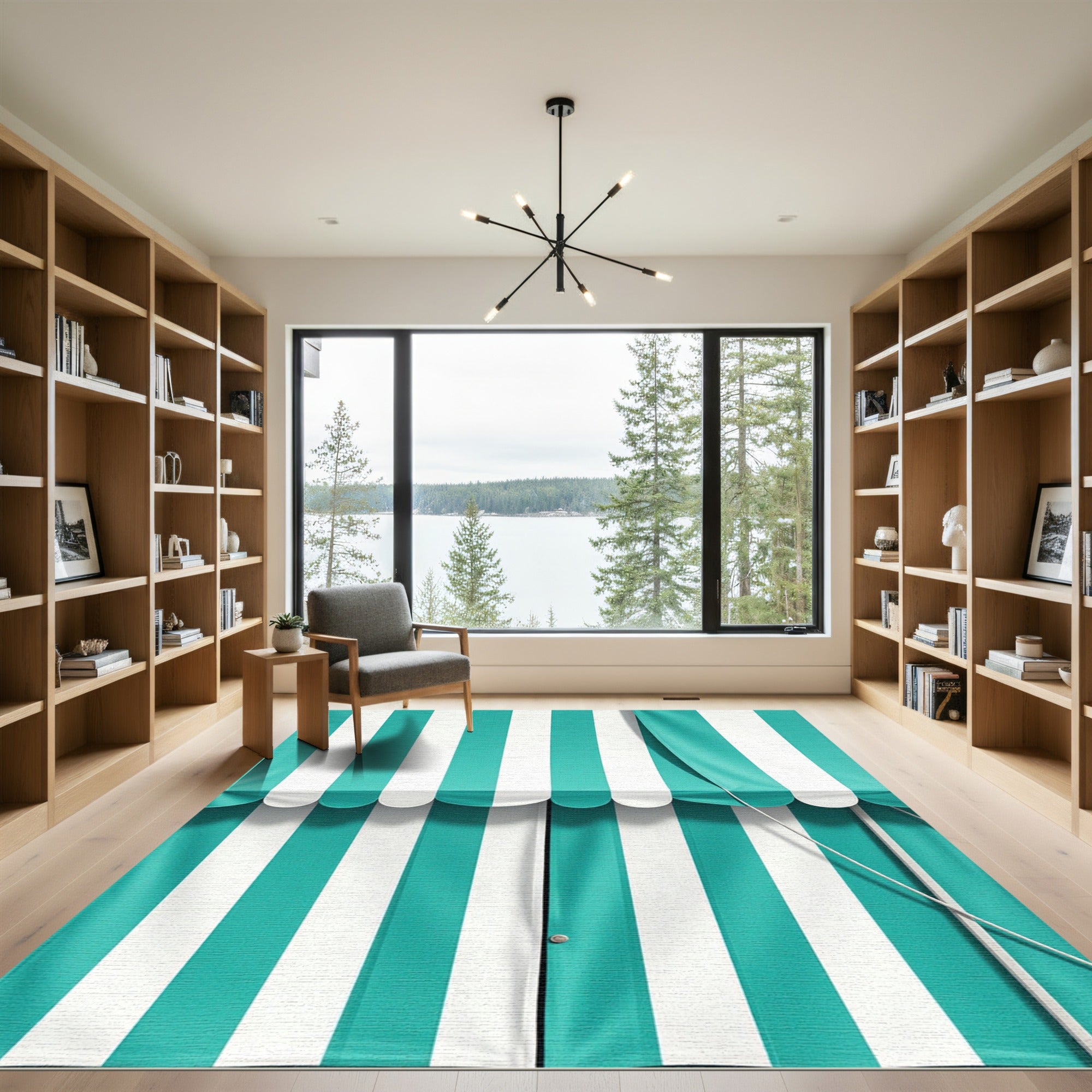 Teal And White Stripe Vertical Rug