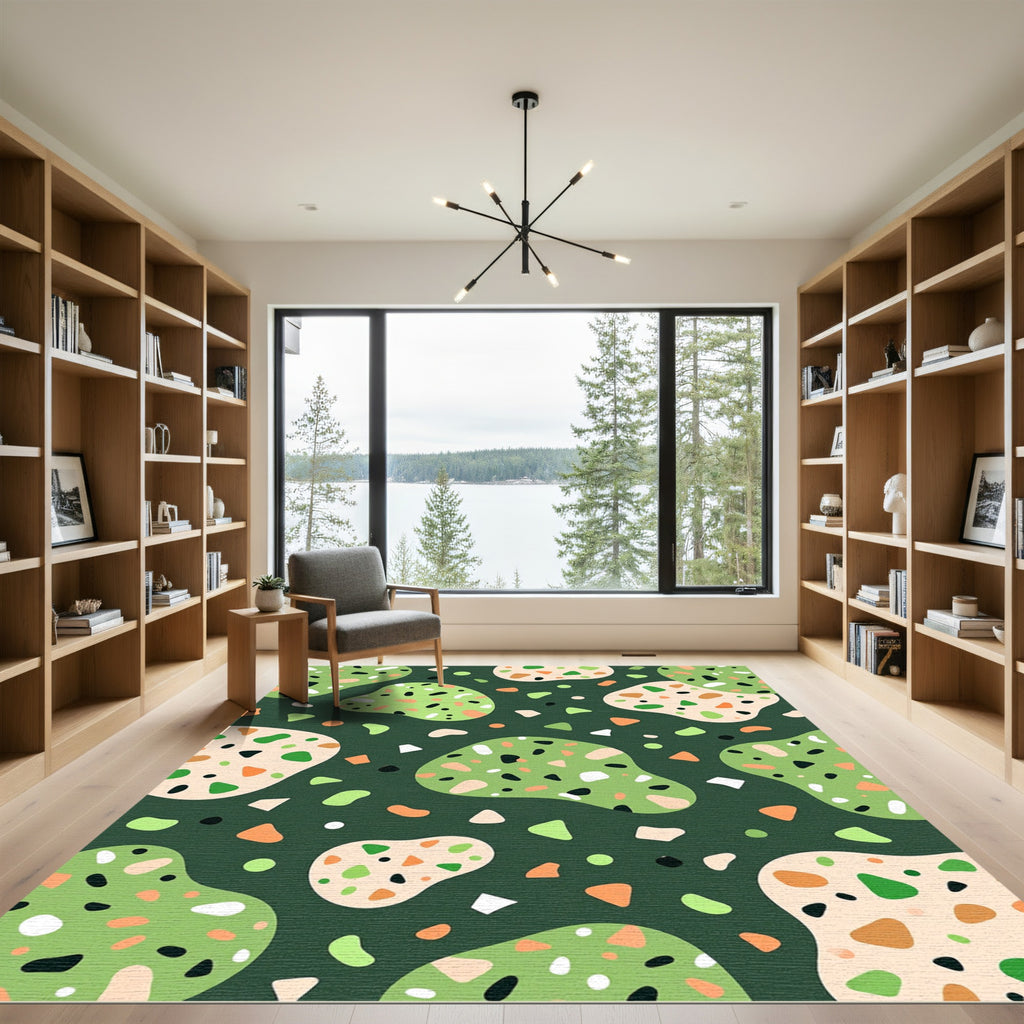 Sage Green Abstract Terrazzo Speckled Rug